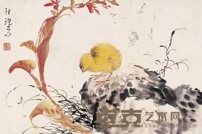 胡汀鹭 小鸡 册页镜心 34×23cm